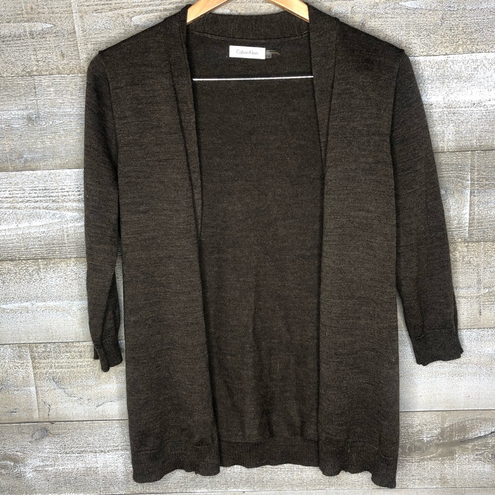 Calvin Klein wool brown open front drape cardigan sweater